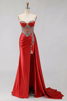 Load image into Gallery viewer, Sparkly Plus Size Mermaid Mint Green Maxi Corset Prom Dress with Slit