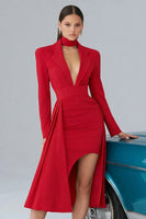 Load image into Gallery viewer, Black A-Line High Neck Midi Cocktail Dress with Sleeves