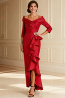 Load image into Gallery viewer, Chocolate Off the Shoulder High Low Ruffled Mother of the Bride Dress with Sleeves