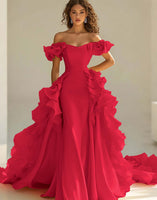 Load image into Gallery viewer, Yellow Mermaid Satin Long Prom Dress with Ruffles