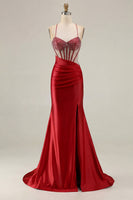 Load image into Gallery viewer, Sparkly Pink Mermaid Long Corset Prom Dress with Slit