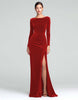Load image into Gallery viewer, Burgundy Boat Neck Ruched Velvet Long Sleeves Holiday Party Dress