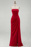 Load image into Gallery viewer, Light Pink Ruched Sheath Long Prom Dress with Slit