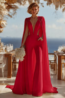 Load image into Gallery viewer, Ivory Cut Out Deep V-Neck Bridal Jumpsuits with Cape