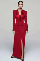 Load image into Gallery viewer, Black Peak Lapel Double Breasted Pencil Long Blazer Dress with Sleeves