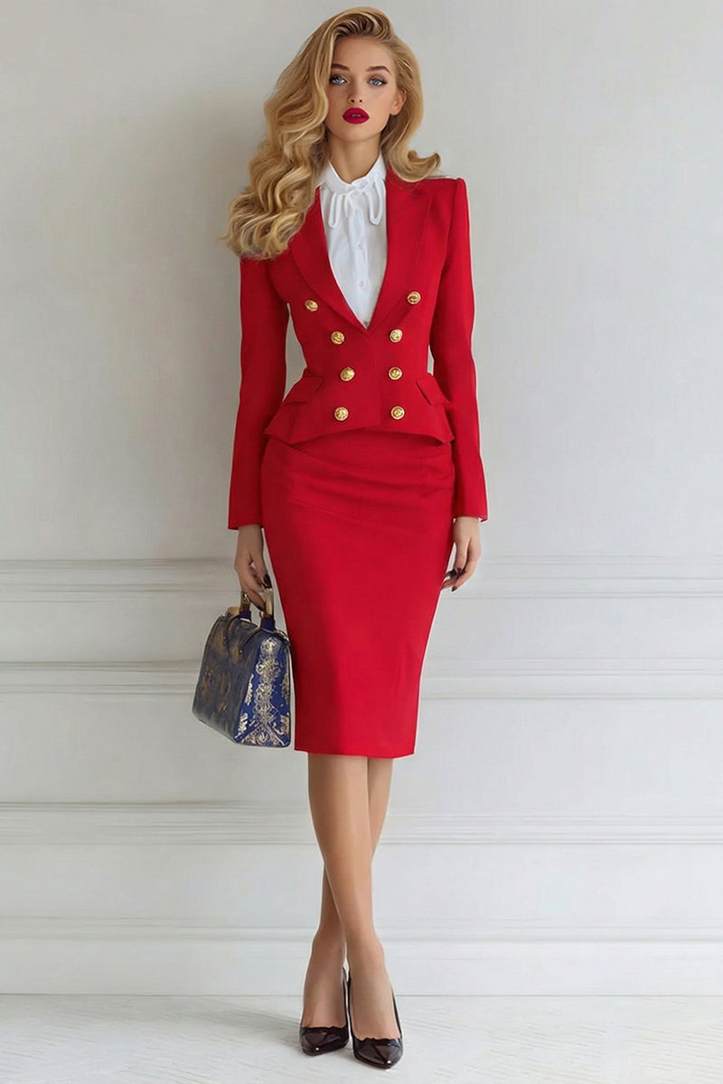 Load image into Gallery viewer, 2 Piece Royal Blue Double Breasted Midi Pencil Business Suits