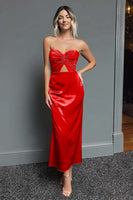 Load image into Gallery viewer, Dark Green Sheath Satin Sweetheart Long Formal Dress