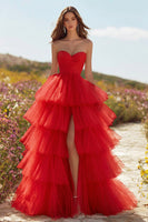 Load image into Gallery viewer, Princess Pink Tulle Sweetheart Long Prom Dress with Ruffles