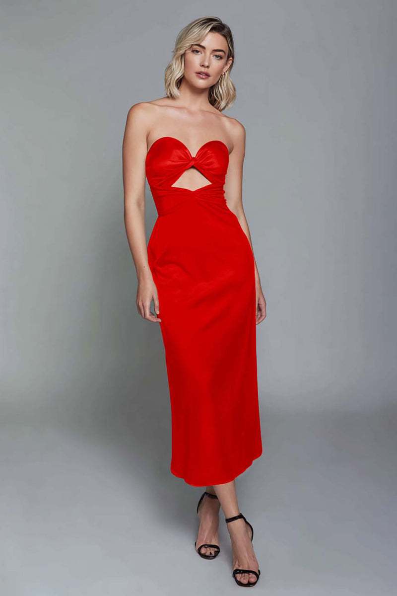 Load image into Gallery viewer, Dusty Blue Sweetheart Cut Out Satin Ankle Length Sheath Formal Dress