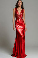 Load image into Gallery viewer, Sparkly Gold Metallic Deep V-Neck Long Formal Dress
