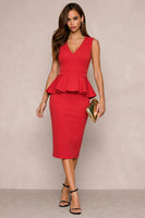 Load image into Gallery viewer, Round Neck Navy Pencil Midi Work Dress with Slit