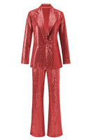 Load image into Gallery viewer, 2 Piece Sparkly Silver Notched Lapel Sequin Women Prom Suits