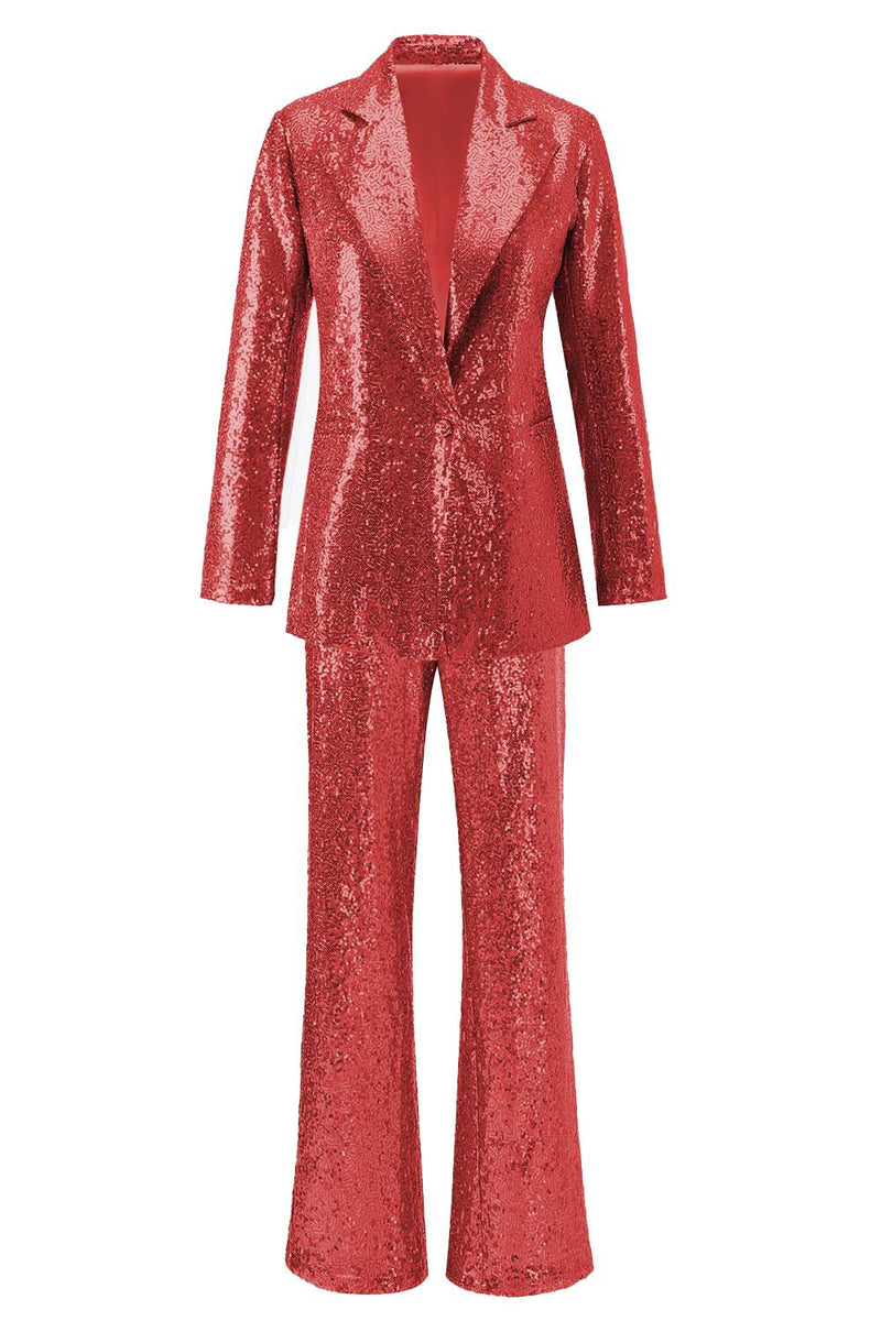 Load image into Gallery viewer, 2 Piece Sparkly Silver Notched Lapel Sequin Women Prom Suits