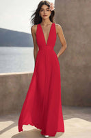 Load image into Gallery viewer, Chiffon Ivory Deep V-Neck Ruched Beach Maxi Engagement Dress
