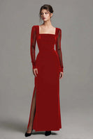 Load image into Gallery viewer, Black Velvet Sheath Long Sleeves Holiday Party Dress with Slit