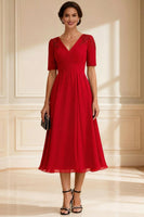 Load image into Gallery viewer, V-Neck Navy A-Line Midi Mother of the Bride Dress