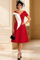 Load image into Gallery viewer, Black and White A Line V Neck Midi Mother of the Bride Dress