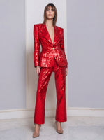 Load image into Gallery viewer, 2 Piece Sparkly Dark Purple Women Sequins Prom Suits with Sleeves