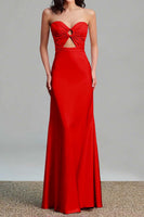 Load image into Gallery viewer, Pink Satin Sheath Sweetheart Cut Out Maxi Formal Dress