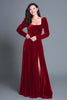 Load image into Gallery viewer, Plum A-Line Long Sleeves Velvet Holiday Party Dress with Slit