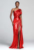 Load image into Gallery viewer, Sparkly Brown Mermaid One Shoulder Metallic Long Formal Dress with Slit