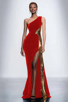 Load image into Gallery viewer, Black Velvet One Shoulder Mermaid Maxi Holiday Party Dress with Sequins