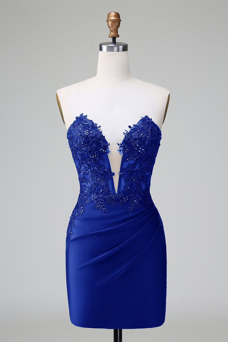 Load image into Gallery viewer, Glitter Dark Green Beaded Tight Appliques Short Prom Dress