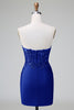 Load image into Gallery viewer, Glitter Dark Green Beaded Tight Appliques Short Prom Dress