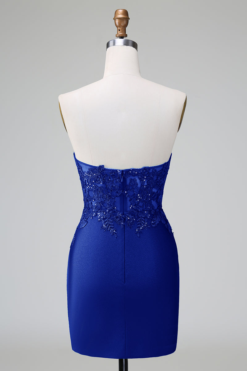 Load image into Gallery viewer, Glitter Dark Green Beaded Tight Appliques Short Prom Dress