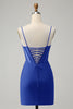 Load image into Gallery viewer, Glitter Fuchsia Beaded Corset Tight Short Prom Dress