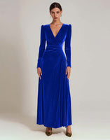 Load image into Gallery viewer, Olive A Line V-Neck Velvet Long Holiday Party Dress with Sleeves
