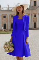 Load image into Gallery viewer, 2 Piece Ivory Boat Neck Satin Midi Wedding Dress with Jacket