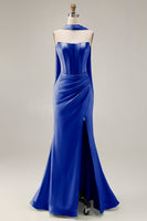 Load image into Gallery viewer, Mermaid Light Green Corset Neck Scarf Long Prom Dress with Slit