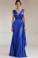 Load image into Gallery viewer, Peacock V-Neck Sheath Ruched Maxi Formal Dress with Ruffles