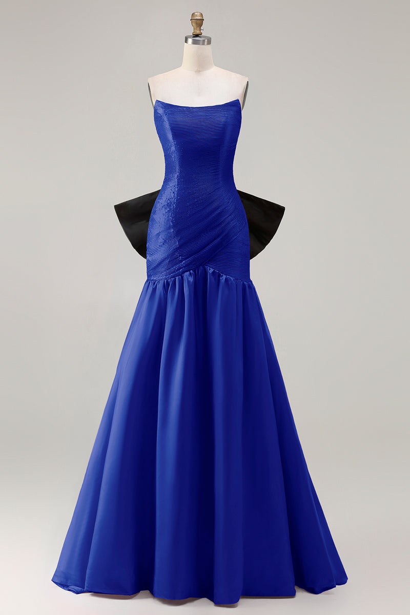 Load image into Gallery viewer, Fuchsia Strapless Long Mermaid Prom Dress with Bow