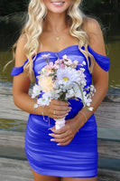 Load image into Gallery viewer, Red Bodycon Off the Shoulder Ruched Short Prom Dress