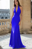 Load image into Gallery viewer, Navy Halter Mermaid Ruched Long Formal Dress