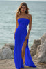 Load image into Gallery viewer, White Chiffon Sheath Strapless Engagement Dress with Slit