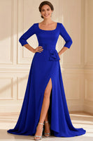 Load image into Gallery viewer, Dark Green A Line Round Neck Long Mother of the Bride Dress with Slit