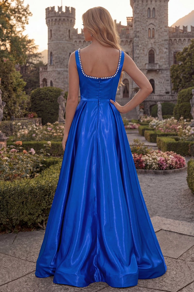 Load image into Gallery viewer, Burgundy Simple A Line Square Neck Long Evening Dress with Pearls