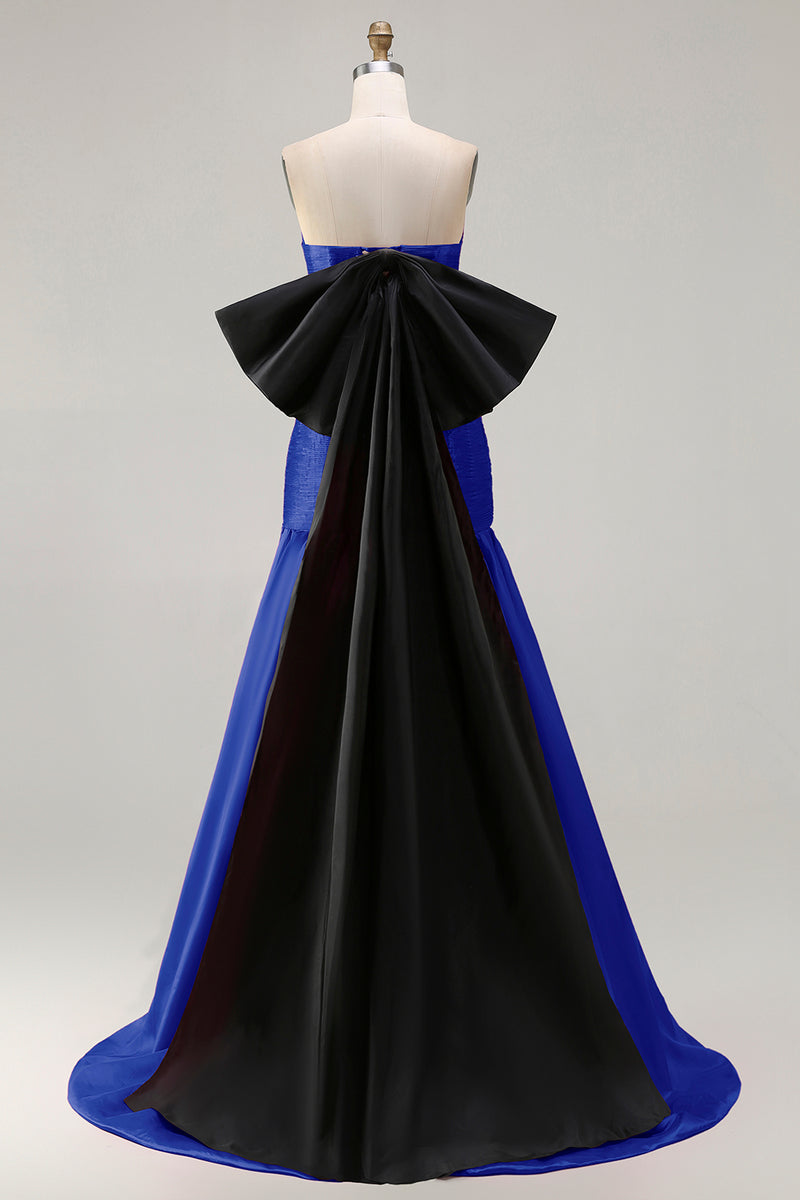 Load image into Gallery viewer, Fuchsia Strapless Long Mermaid Prom Dress with Bow