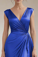 Load image into Gallery viewer, Peacock V-Neck Sheath Ruched Maxi Formal Dress with Ruffles