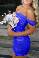 Load image into Gallery viewer, Red Bodycon Off the Shoulder Ruched Short Prom Dress