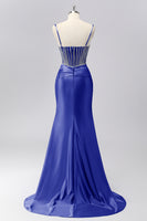 Load image into Gallery viewer, Sparkly Grey Blue Spaghetti Straps Mermaid Long Prom Dress with Beading