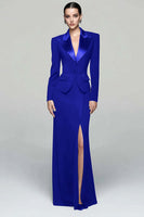 Load image into Gallery viewer, 2 Piece Black Peak Lapel Long Pencil Blazer Dress with Slit