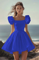 Load image into Gallery viewer, Dusty Rose Satin Mini Short Party Dress with Ruffles