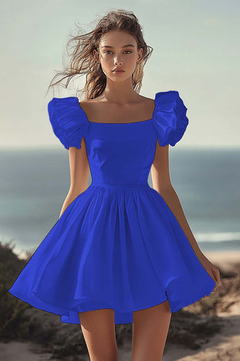 Dusty Rose Satin Mini Short Party Dress with Ruffles