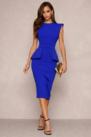 Load image into Gallery viewer, Round Neck Navy Pencil Midi Work Dress with Slit