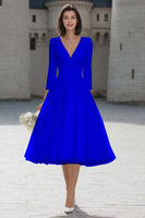 Load image into Gallery viewer, Ivory A Line V-Neck Midi Wedding Dress with Sleeves