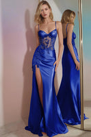 Load image into Gallery viewer, Sparkly Mermaid Golden Long Corset Prom Dress with Slit